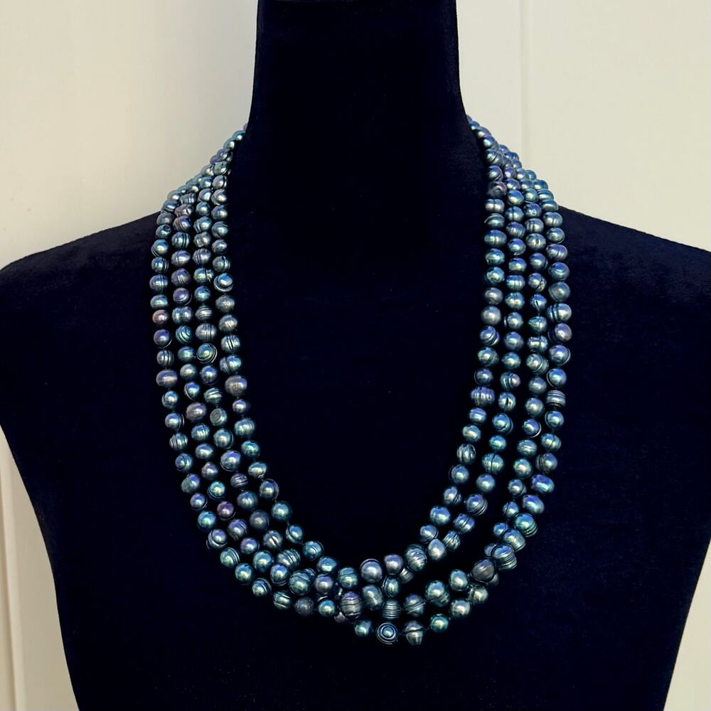Peacock Baroque Natural Freshwater Pearl Heavy Opera Long Necklace 10mm 50” Teal